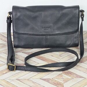 Margot New York Genuine Leather Foldover Crossbody Bag Adjustable Strap Black
